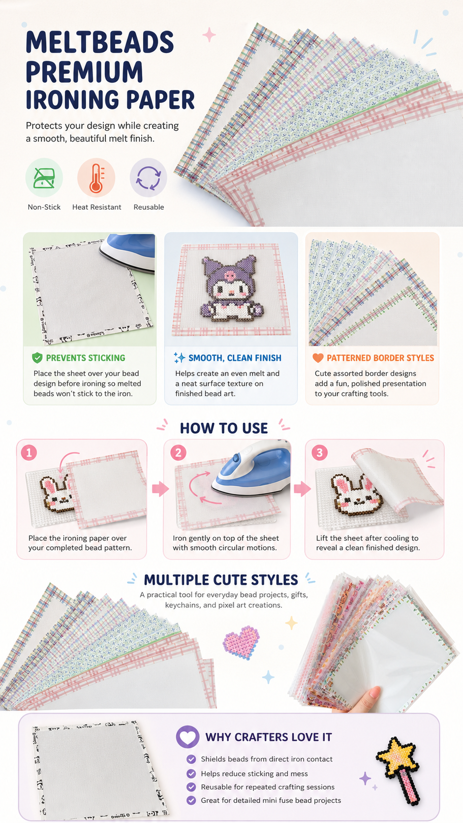 Premium ironing paper product guide for fuse bead projects