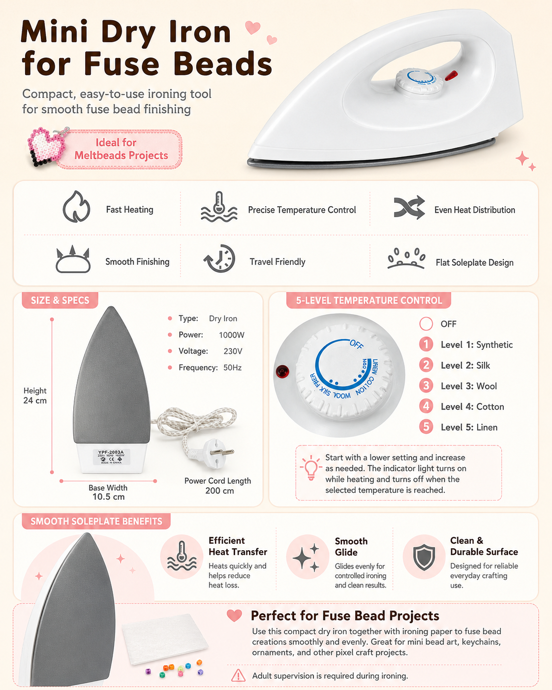 Mini dry iron product detail guide for fuse bead projects